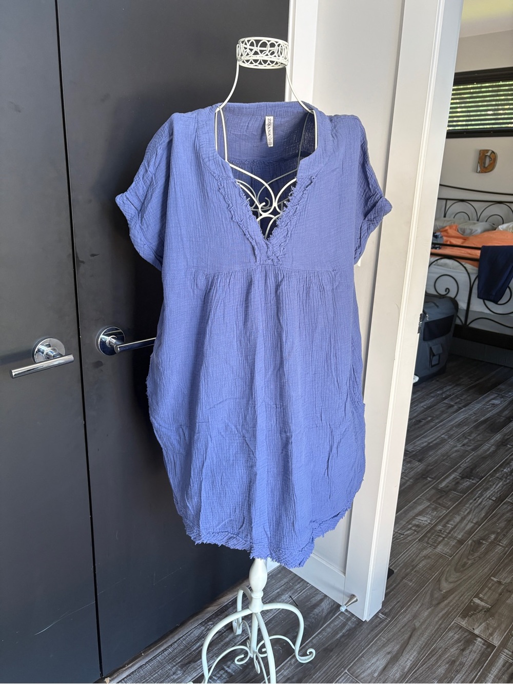 Zenana Periwinkle Crinkled V-Neck Tunic